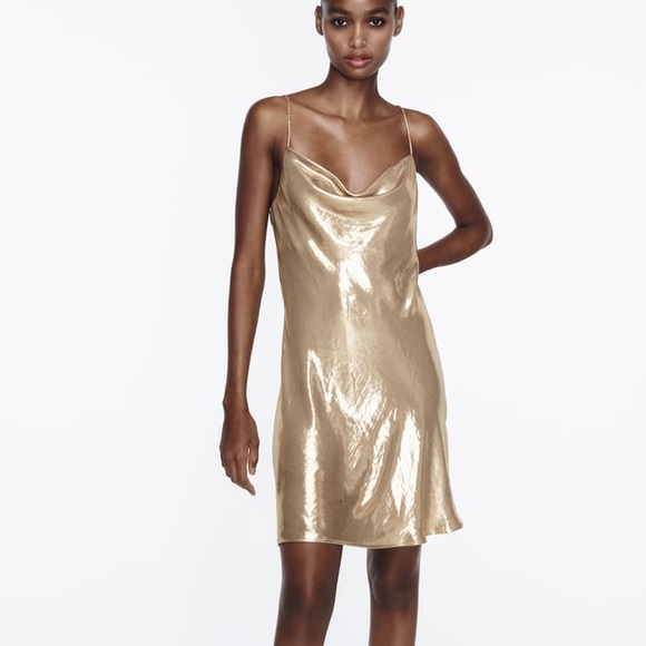 Zara Mini Dress Party Gold Lingerie Style Coctail Night Out - Picture 11 of 16